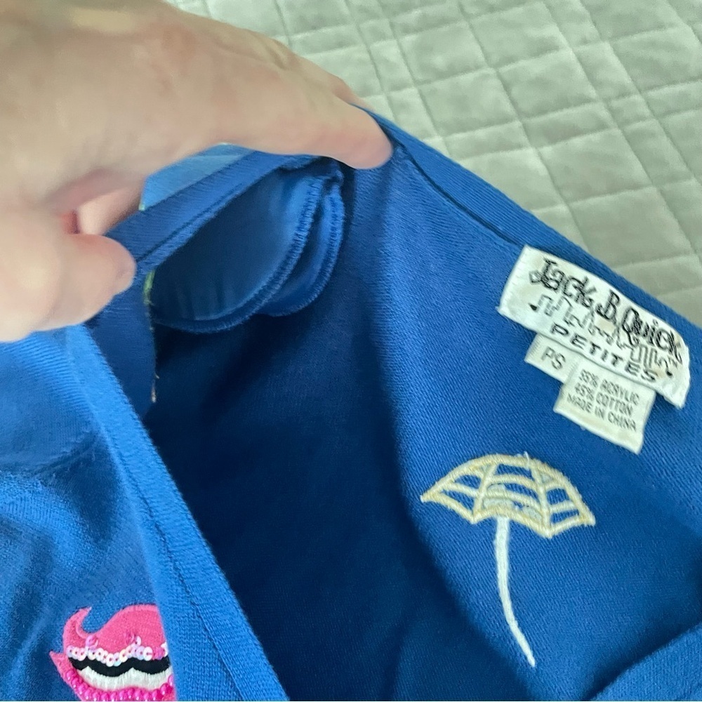 Jack B Quick Vintage Flamingo Blue Button Cardigan   Women’s Size Petite Small - Picture 10 of 11